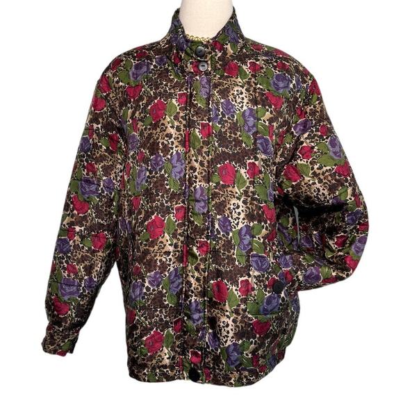 Vintage 100% silk rose floral animal print bomber jacket size medium M - Picture 1 of 8